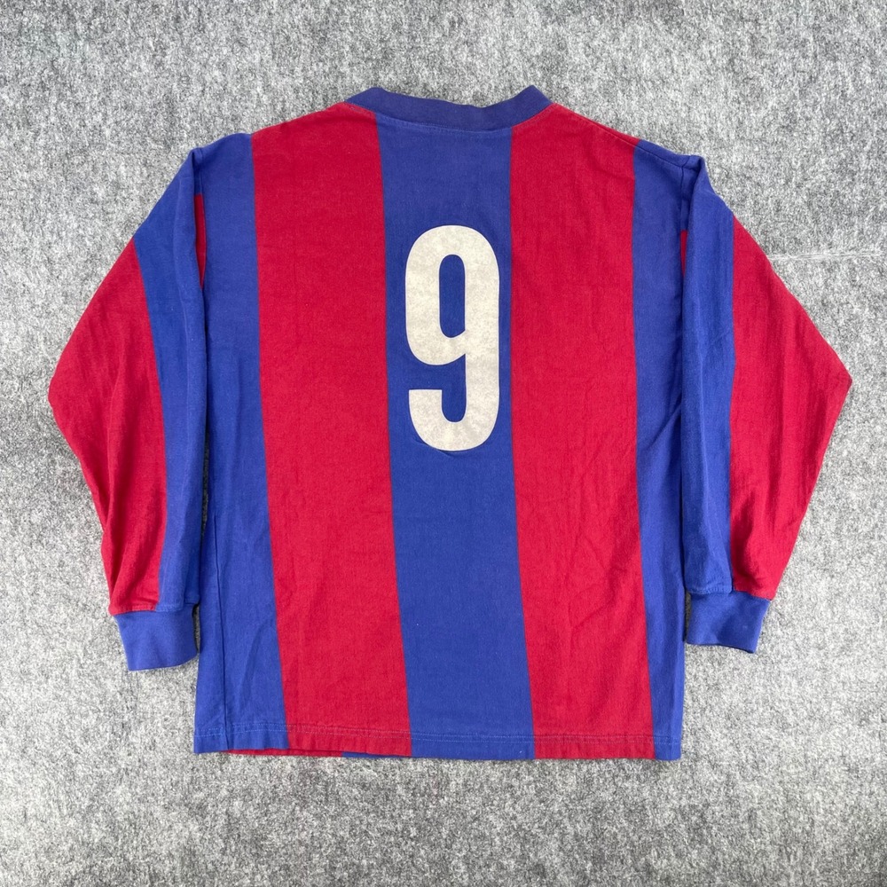 TOFFS Johan Cruyff Barcelona Shirt M Red Striped Long Sleeve Football Soccer